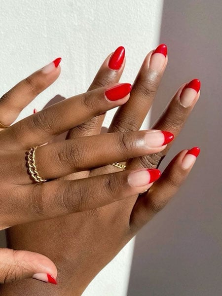 Red French Long Almond Nails