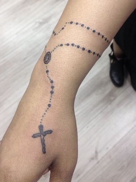 A fun rosary from over the weekend TraePerezTattoos  Wrist tattoos for  women Rosary tattoo Tattoos for women