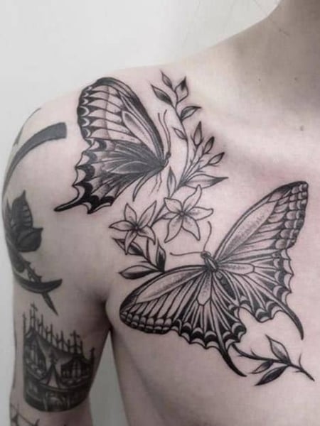 Butterfly And Flower Tattoo 