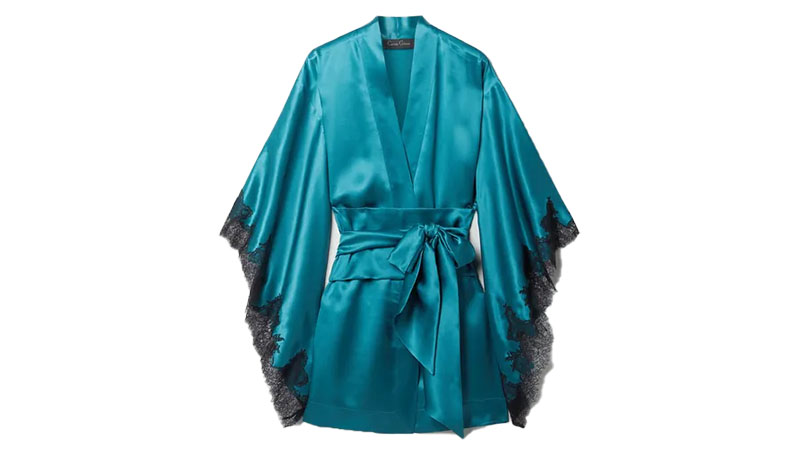 Carine Gilson Belted Silk Satin And Chantilly Lace Robe
