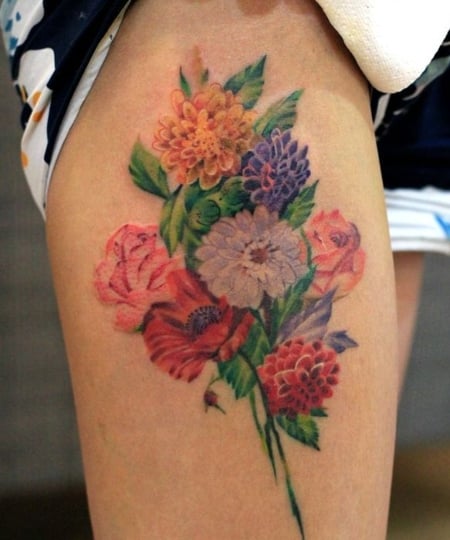 Minimalist floral bundle tattoo by Noam Yona  Tattoogridnet