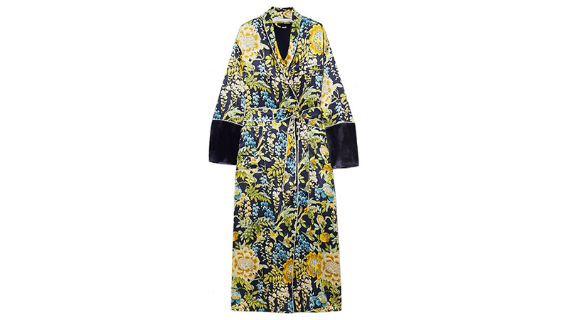Olivia Von Halle capability Velvet Trimmed Floral Print Silk Satin Robe
