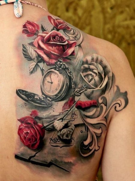 Clock Shoulder Tattoo