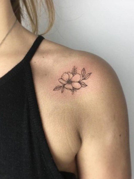 small flowers shoulder tattoo  Tiny Tattoo inc