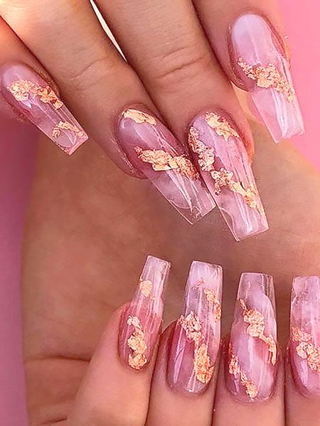 Acrylic Nails With Gold Flakes