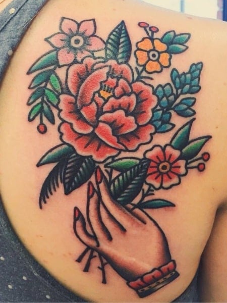 American Traditional Flower Tattoo 
