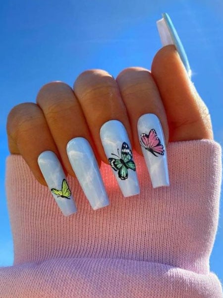 Blue Clouds And Butterflies Nails