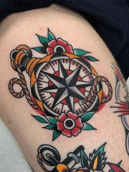 Traditional compass tattoo on the forearm  Tattoogridnet