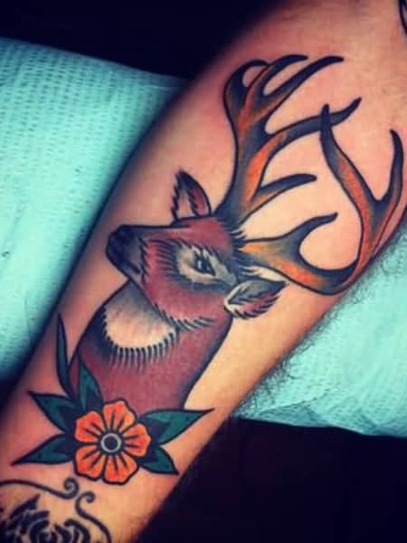 21 Traditional Deer Tattoo Designs and Ideas  PetPress  Deer tattoo Deer  tattoo designs Traditional tattoo deer