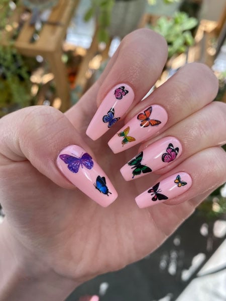 Different Colour Butterfly Nails