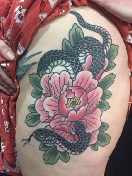 Japanese peony tattoo by Boston Rogoz TattooNOW