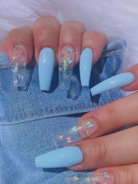 Light Blue Butterfly Nails