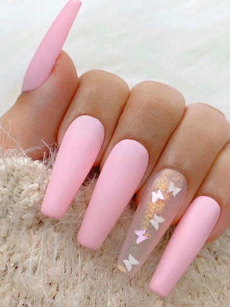 Light Pink Butterfly Nails