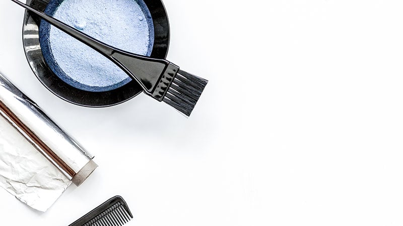 Tools For Hair Dye And Hairdye Top View White Background