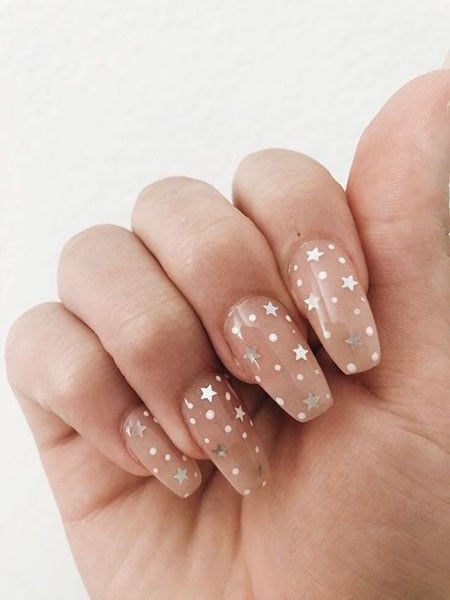 Natural Acrylic Nails With Stars