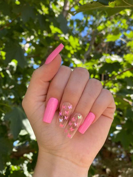 Pink Butterfly Nails