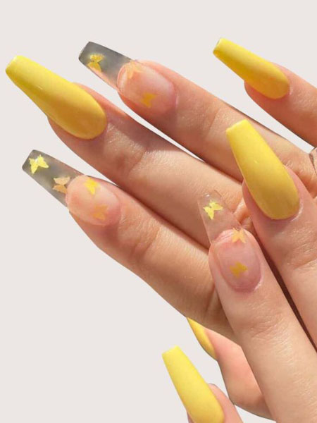 Yellow Butterfly Nails