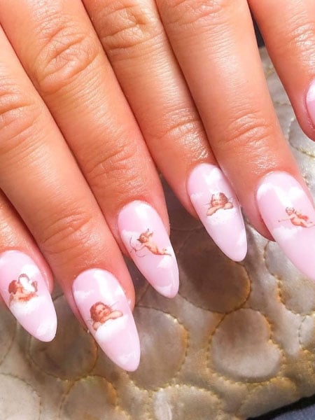 Angels In The Pink Sky Nail Art