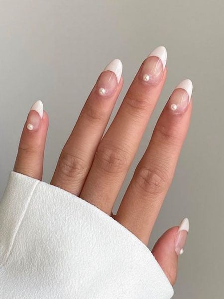 Classic French Manicure With Pearls