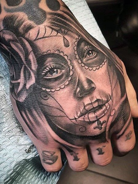 Day Of The Dead Skeleton Hand Tattoo