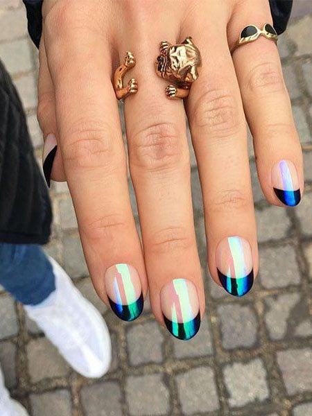 Holographic French Tip Nails