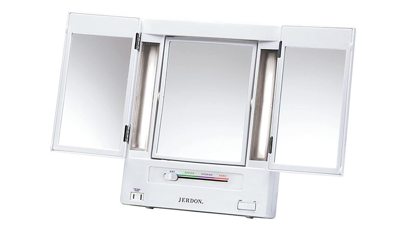 Jerdon Tri Fold Two Sided Lighted Makeup Mirror