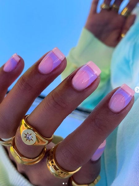 Pastel Pink And Purple French Tip Nails