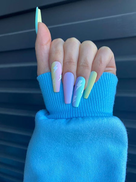 Rainbow Nails With Lightning Art