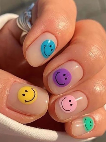 Rainbow Smiley Faces Nail Art