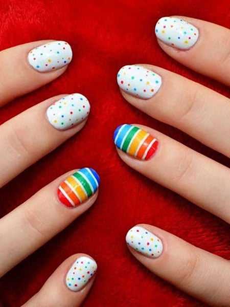 Rainbows And Polka Dots Nails