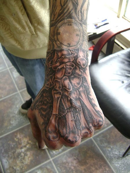 Skeleton Clock Hand Tattoo