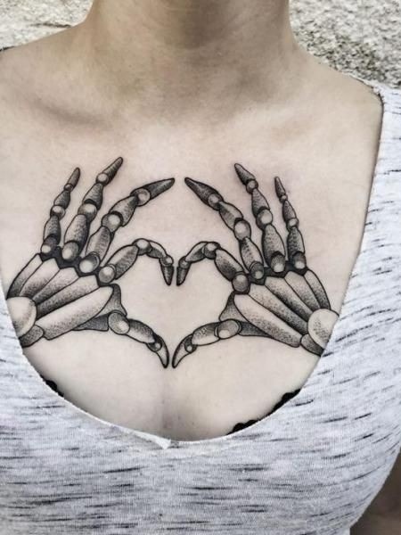 Skeleton Hands Making A Heart Tattoo