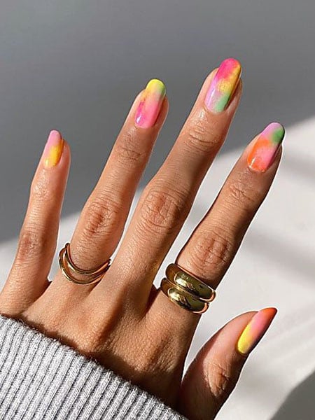 Watercolor Effect Rainbow Nails