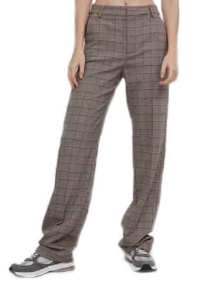 Bershka Recycled Polyester Slouchy Tailored Check Pants In Brown