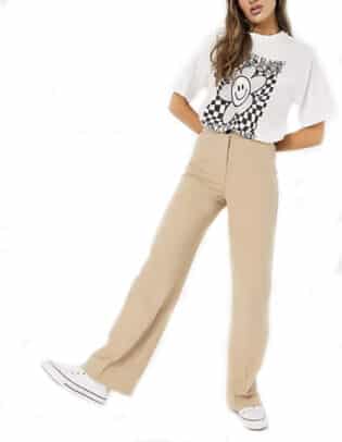 Bershka Wide Legged Slouchy Dad Tailored Pants In Camel