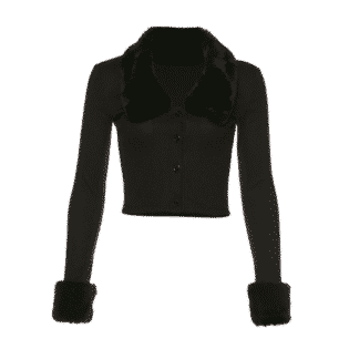 Black Fur Tri Sweater Top
