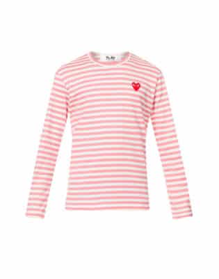 Comme Des Garcons Play Branded Stripe Print Cotton Jersey Top