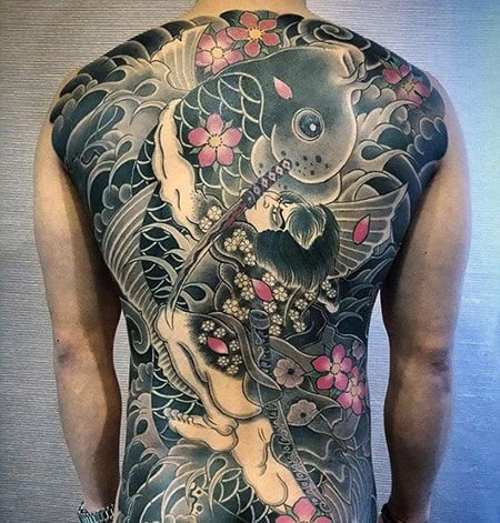 Koi Fish Back Tattoo