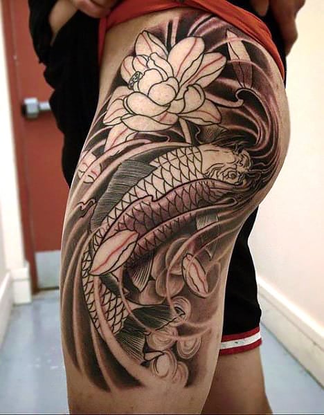 Koi Fish Leg Tattoo Men