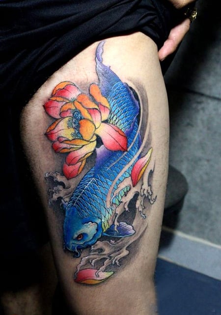 Koi Fish Thight Tattoo Men