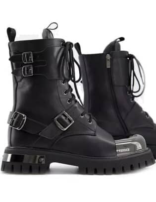 Koi Footwear Vegan Friendly Chunky Boots With Metal Toe Cap