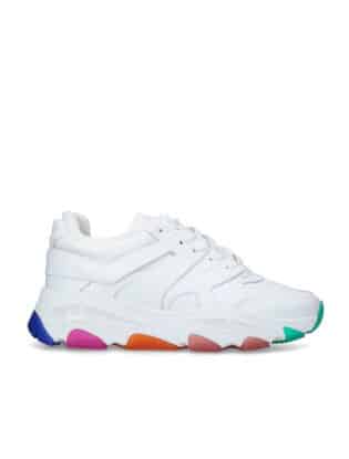 Kurt Geiger London Lettie Chunky Trainer With Rainbow Sole In White Leather