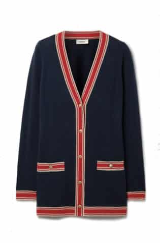 L'agence Ariel Metallic Trimmed Merino Wool And Cashmere Blend Cardigan