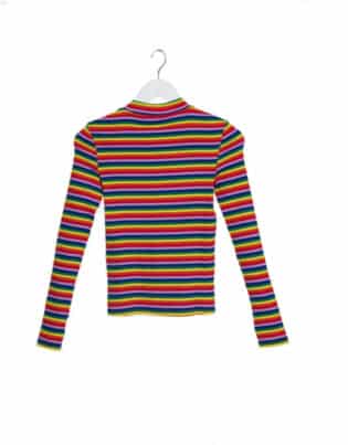 Monki Samina Organic Cotton Rainbow Stripe Long Sleeve Top In Multi