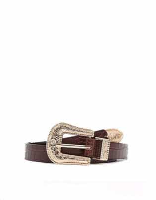 My Accessories London Exclusive Oversized Western Buckle Waist And Hip Jeans Belt In Brown Croc