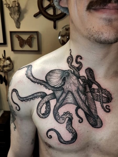 ＪＩＭ ＳＹＬＶＩＡ on Instagram Cover up on the chest with an octopus and water  octopustattoo chesttattoo coverup coveruptattoo