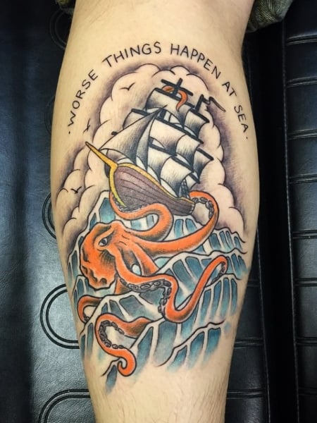Octopus And Ship Tattoo