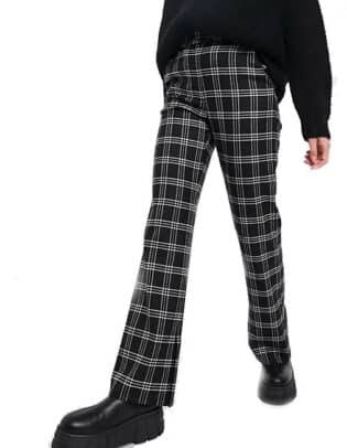 & Other Stories Wool Check Split Hem Pants In Black