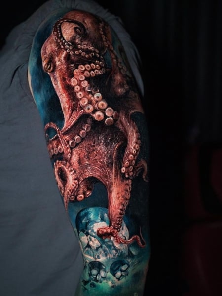 Shoulder Arm Realistic Octopus Tattoo by Sabian Ink