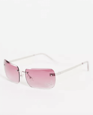 Asos Design Rimless Butterfly Embellished Pink Lens Sunglasses In Pink